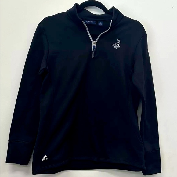Womens Pinehurst By Adidas Embroidered Golf 1/4 Zip Black Pullover Top Medium - Picture 1 of 4